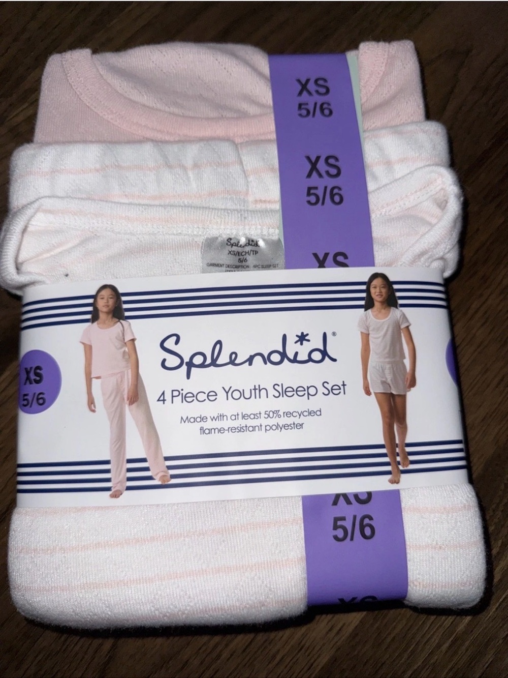 Splendid NWT Girls 4-Piece Sleep Set - Light Pink Size XS 5/6- 001*